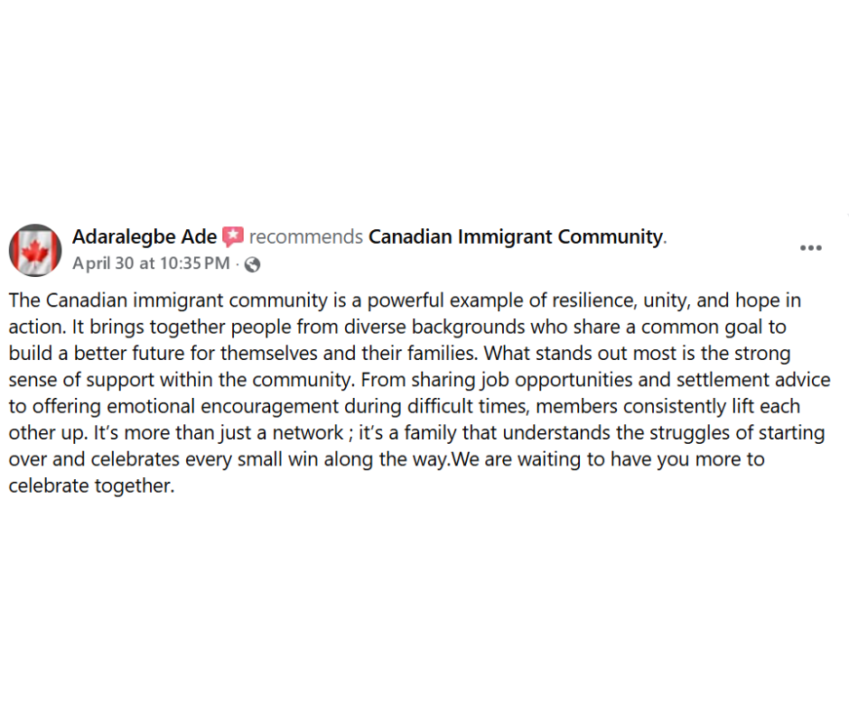 Adaralegbe Ade recommends Canadian Immigrant Community - Resilience, unity, and hope in action